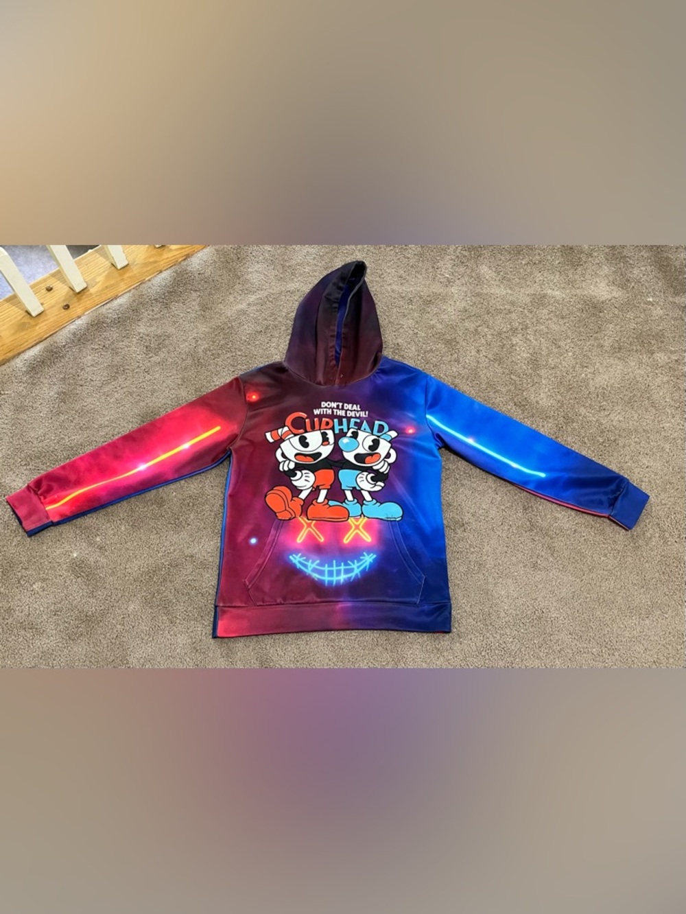 Cuphead Neon Gradient Kids Hoodie - Please Read